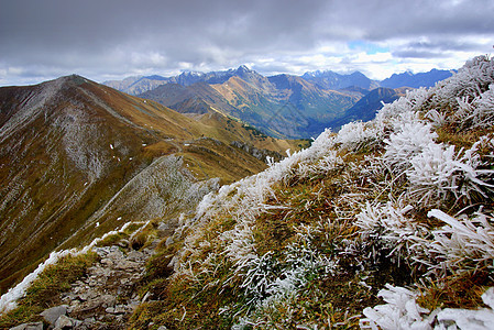 红山峰 波兰塔特拉斯山脉旅游爬坡冒险公园游客顶峰小路全景风景晴天图片