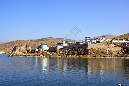 中国云南省达利Erhai湖旅行天空假期文化农村码头天气全景场景钓鱼背景图片