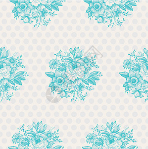 古老花卉形态纺织品叶子牡丹花园玫瑰花束装饰品装饰蓝绿色乡愁图片