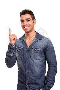 一个微笑的年轻男人举起手来所画的肖像眼镜男性衬衫白色冒充口袋衣服学生男生拉丁图片