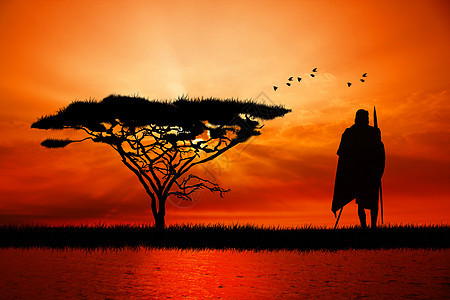 非洲男子橙子男人舞蹈旅游马赛人原住民传统太阳动物插图图片