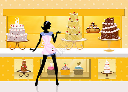 蛋糕店水果邀请函店铺蛋糕陈列柜婚姻插图食物婚礼设计图片