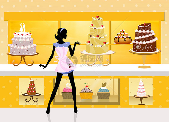 蛋糕店水果邀请函店铺蛋糕陈列柜婚姻插图食物婚礼设计图片