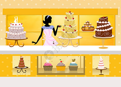 蛋糕店邀请函设计店铺创造力水果职业零售女士插图食物背景图片