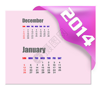 2014年1月日历活页数字命令笔记本笔记空白红色公告日程插图图片