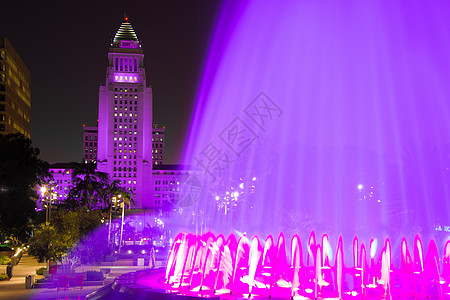洛杉矶市政厅 从大公园里看到摩天大楼目的地粉色摄影地方都市紫色城市水平旅游图片