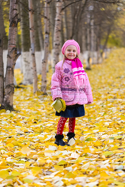 秋天公园的小女孩户外图片