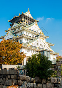 日本大阪城堡游客白色地标历史文化旅行吸引力观光建筑公园图片
