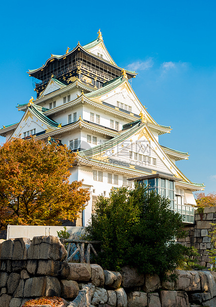 日本大阪城堡游客白色地标历史文化旅行吸引力观光建筑公园图片