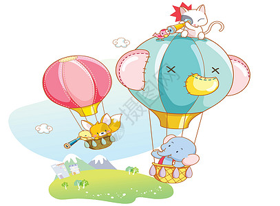 可爱的动物正在玩空气气球图片