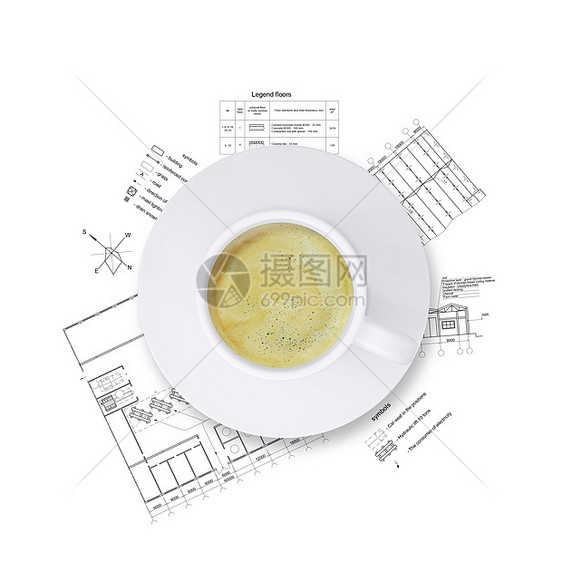 桌面建筑师飞碟工作建筑学咖啡框架绘画杯子小屋草图建造图片