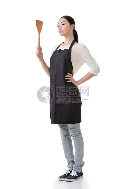 亚洲家庭主妇用具闲暇厨师围裙女士女孩厨房食物车工工作室图片