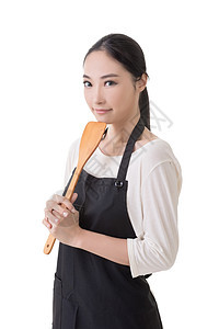 亚洲家庭主妇烹饪工具食物姿势女士围裙厨师用具闲暇厨房图片