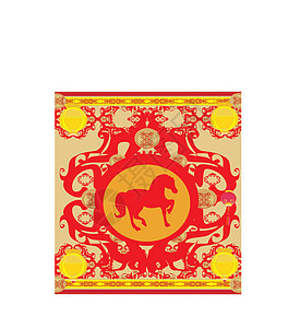 马年     中国新年矢量卡设计快乐灯笼节日活力地球框架文化红色十二生肖叶子建筑背景图片