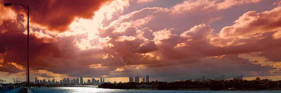 云在天空中海洋摩天大楼日落水平目的地城市旅游全景运输摄影图片