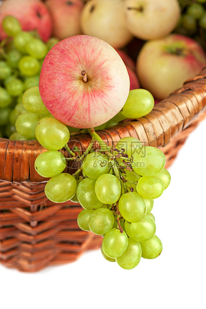 苹果和葡萄营养甜点味道篮子农业柳条水果静物收成坡度图片