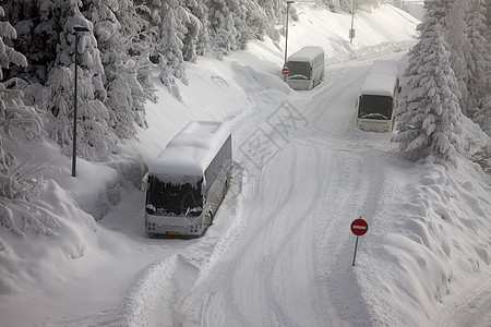 雪地高速公路车辆主路路线木头路口货物公共汽车状况暴风雪森林图片