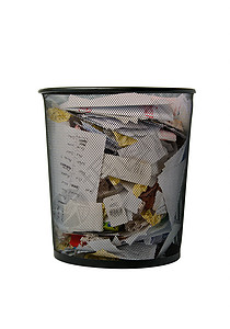 纸篮废纸金属垃圾箱白色文书回收垃圾丢弃浪费文档图片