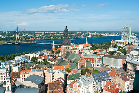 拉脱维亚里加全景街道历史首都河岸圆顶教会房屋中心建筑图片