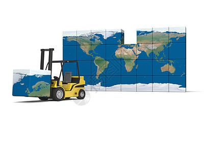 全球运输叉车工作船运托盘国际车辆货运黄色装载机行星图片