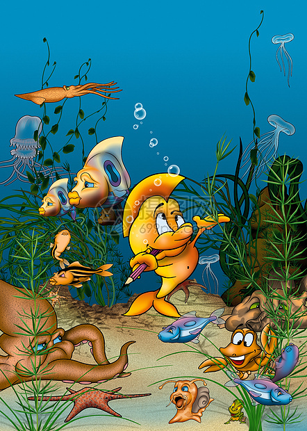 海洋生物植物海洋海蜇蜗牛螃蟹海星章鱼动画片珊瑚乌贼图片