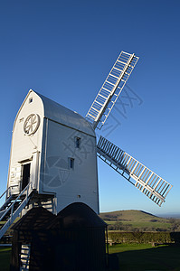 英语 风车白色涡轮农村天空爬坡蓝色面粉力量邮政扫荡图片