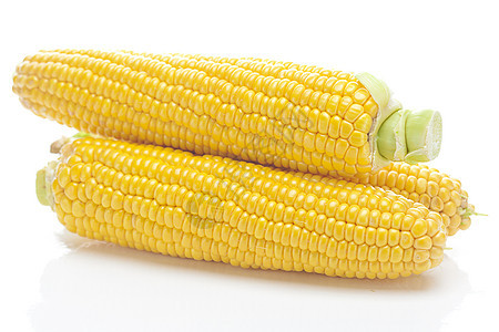 白上孤立的成熟黄玉米丝绸绿色场地黄色蔬菜叶子收成谷物生活水果图片