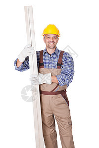 建筑工人的肖像微笑黄色技术员项目电工职业工作服安全帽工作手套图片
