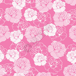 无缝矢量花卉模式 粉红和白玫瑰以甜糖粉红色背景图片