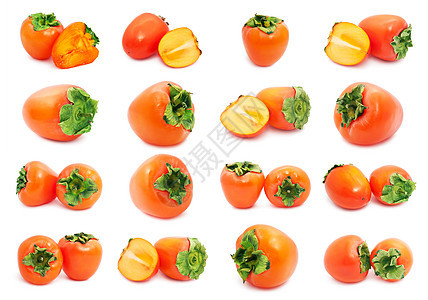Persimmon 双环西蒙热带白色食物饮食绿色营养橙子柿子背景图片