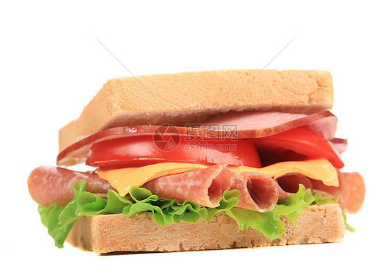 配肉和蔬菜的三明治午餐小麦黄瓜胸部美食小吃早餐火腿青菜面包图片