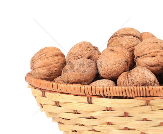 胡桃篮子食物坚果团体小吃核桃柳条健康棕色图片