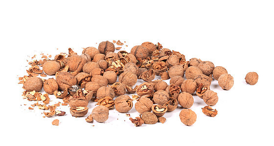 一堆胡桃碎裂了健康团体小吃棕色坚果核桃图片