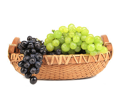 黑葡萄和绿葡萄 在篮子里栽培植物蓝色健康葡萄园美食紫色水果藤蔓收成图片