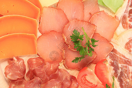 肉和奶酪贴近美食早餐模具蓝色大理石食物香菜拼盘盘子木头图片