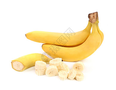 香蕉和切片白色黄色剪裁食物小吃皮肤水果组织小路热带背景图片