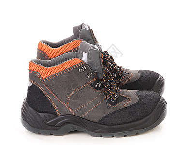 黑色和橙色男人靴子对齐鞋带崎岖配件活动衣服运动蕾丝野营橡皮工人图片