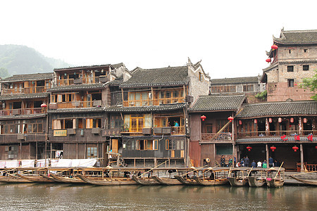 中国的风凤古城风景薄雾游客历史性艺术反射旅行历史建筑学旅游图片