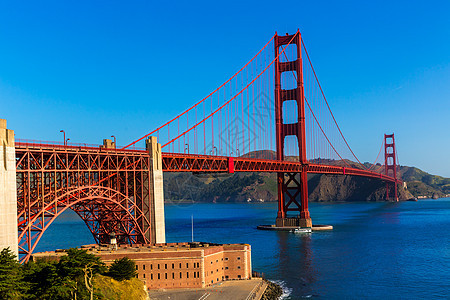 金门金门桥 旧金山大桥 来自加利福尼亚州普里西迪奥蓝色市中心旅游工程交通天空建筑学景观要塞运输图片