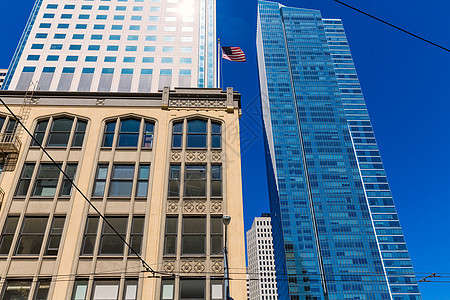 加利福尼亚旧金山市中心的建筑楼面职场建筑物天际城市旅行天空地标办公室建筑学蓝色图片