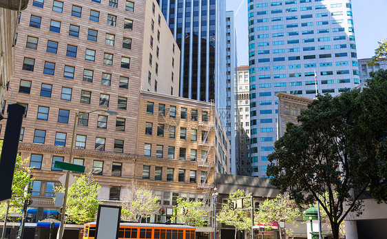 加利福尼亚的旧金山市中心大楼街道办公室建筑学市中心蓝色天际镜子商业景观旅行图片