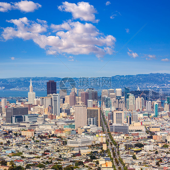 来自加利福尼亚双峰山的旧金山天际线高楼城市天空地标蓝色风景建筑学摩天大楼职场建筑物图片