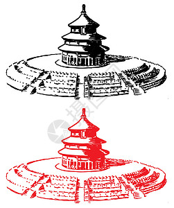 北京呢北京天殿插图宝塔古董历史打印旅游旅行柱子宗教地标插画