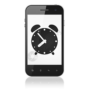 时间概念 智能手机提醒时钟手表电话警报日程小时屏幕细胞展示倒数黑色背景图片