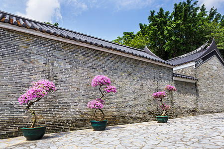 传统中国菜园石头房子入口天空植物花园寺庙蓝色建筑图片