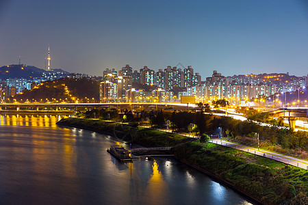 夜间首尔市风景天际通道都市场景景观住宅建筑建筑学城市团伙图片