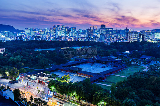 首尔市历史大宫殿风景寺庙日落住宅建筑学场景商业城市地标办公室图片