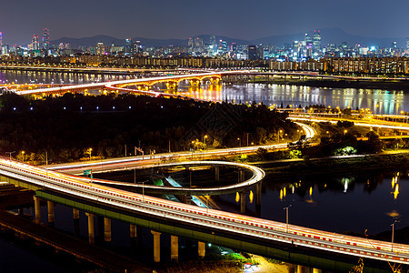 晚上首尔天际通道团伙风景踪迹日落景观市中心城市办公室交通图片