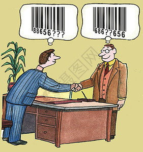 销售员扫描漫画谈判零售酒吧跟单员会议商业生意扫描器图片