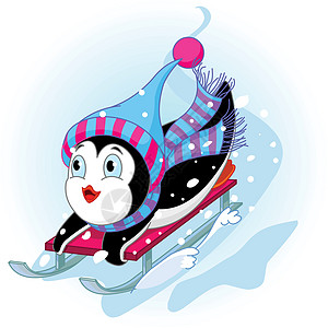 企鹅平底绘画享受速度夹子免版税卡通片雪橇插图艺术品图片